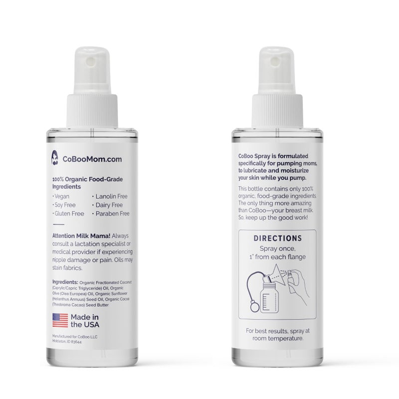 CoBoo Pumping Spray 2 Fl Oz | Organic Skin Lubricant for Breast Pumping | Pump Flange Spray for Breast Shields | Vegan & Lanolin Free, Made in USA | Helps Sore Nipples & Clogged Milk Ducts - Image 5